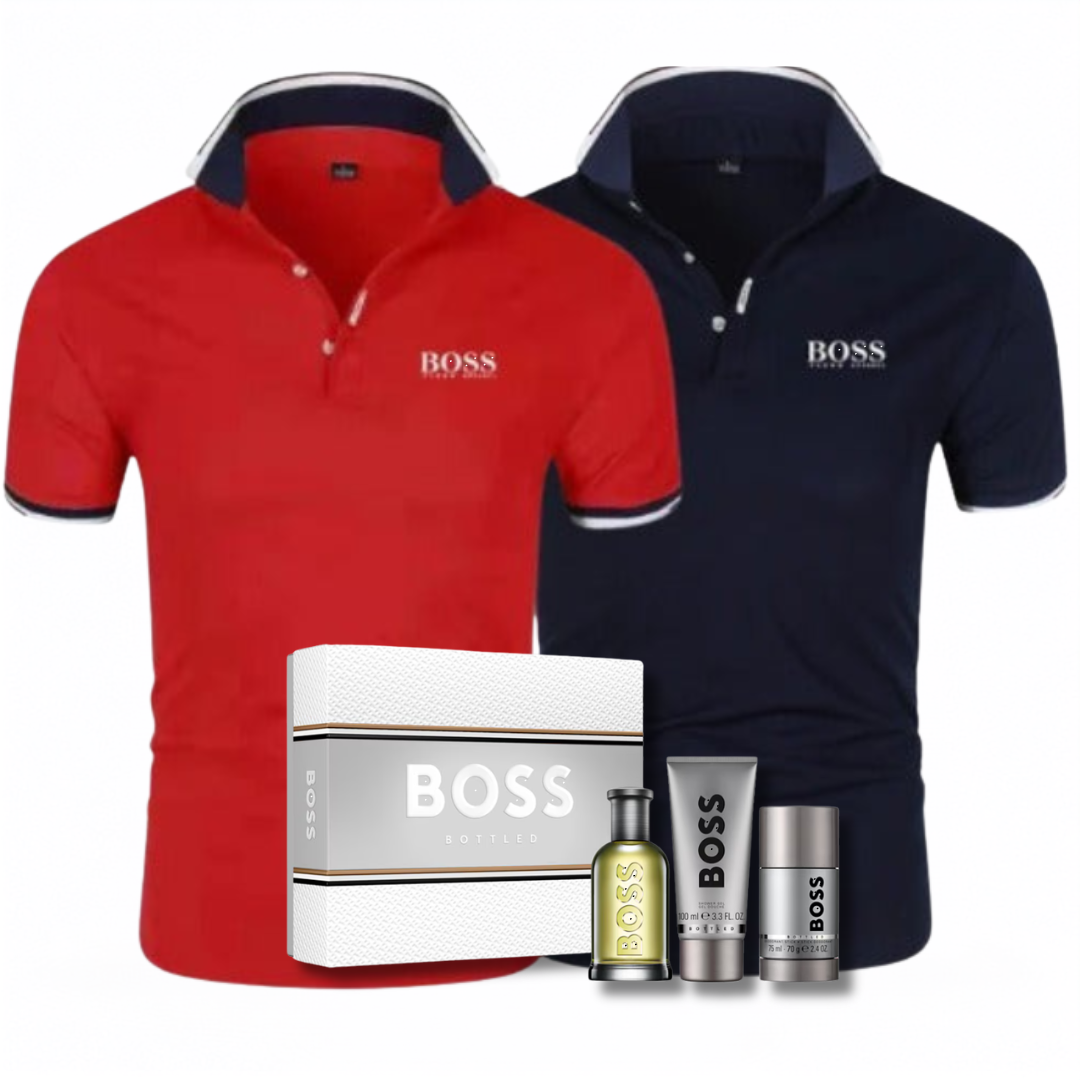 3 FÜR 1: 2 POLOSHIRTS + PARFÜMSET GRATIS
