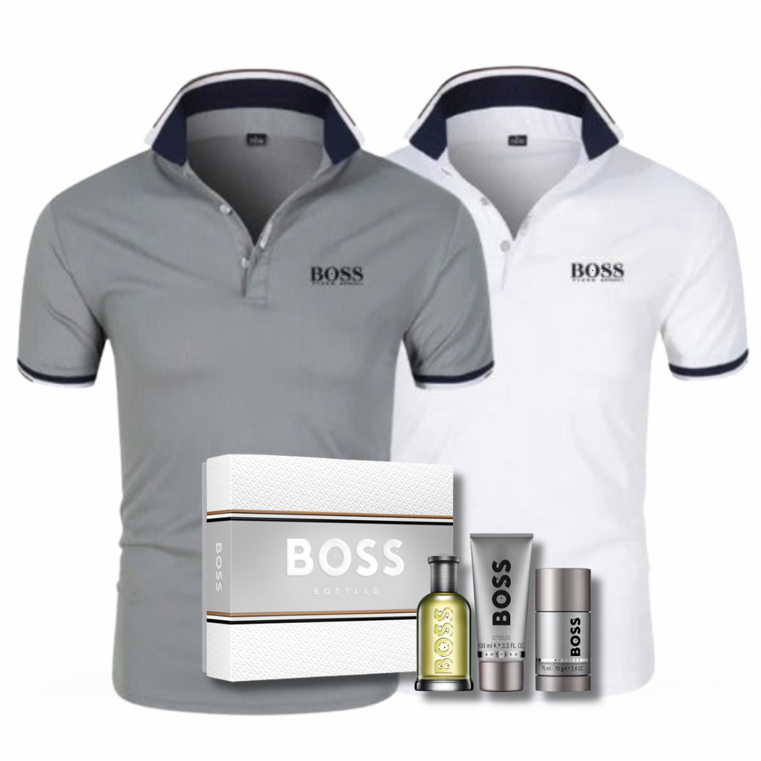 3 FÜR 1: 2 POLOSHIRTS + PARFÜMSET GRATIS